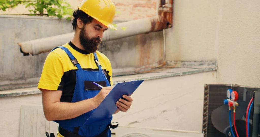 A technician making Estimate report of Ac repairing