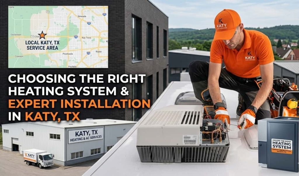 our technician installing heating system in katy,tx