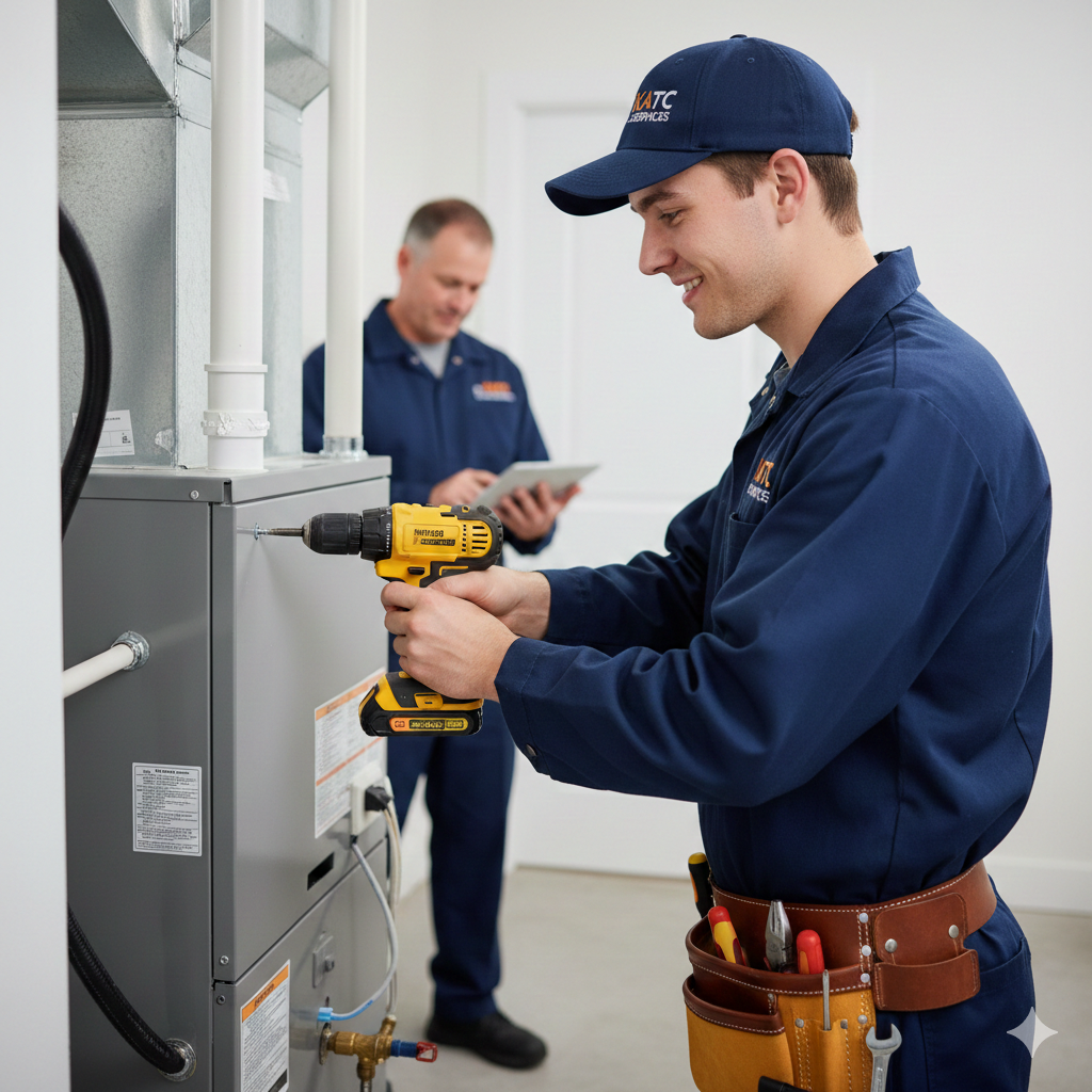 technician installing furnace in katy,tx